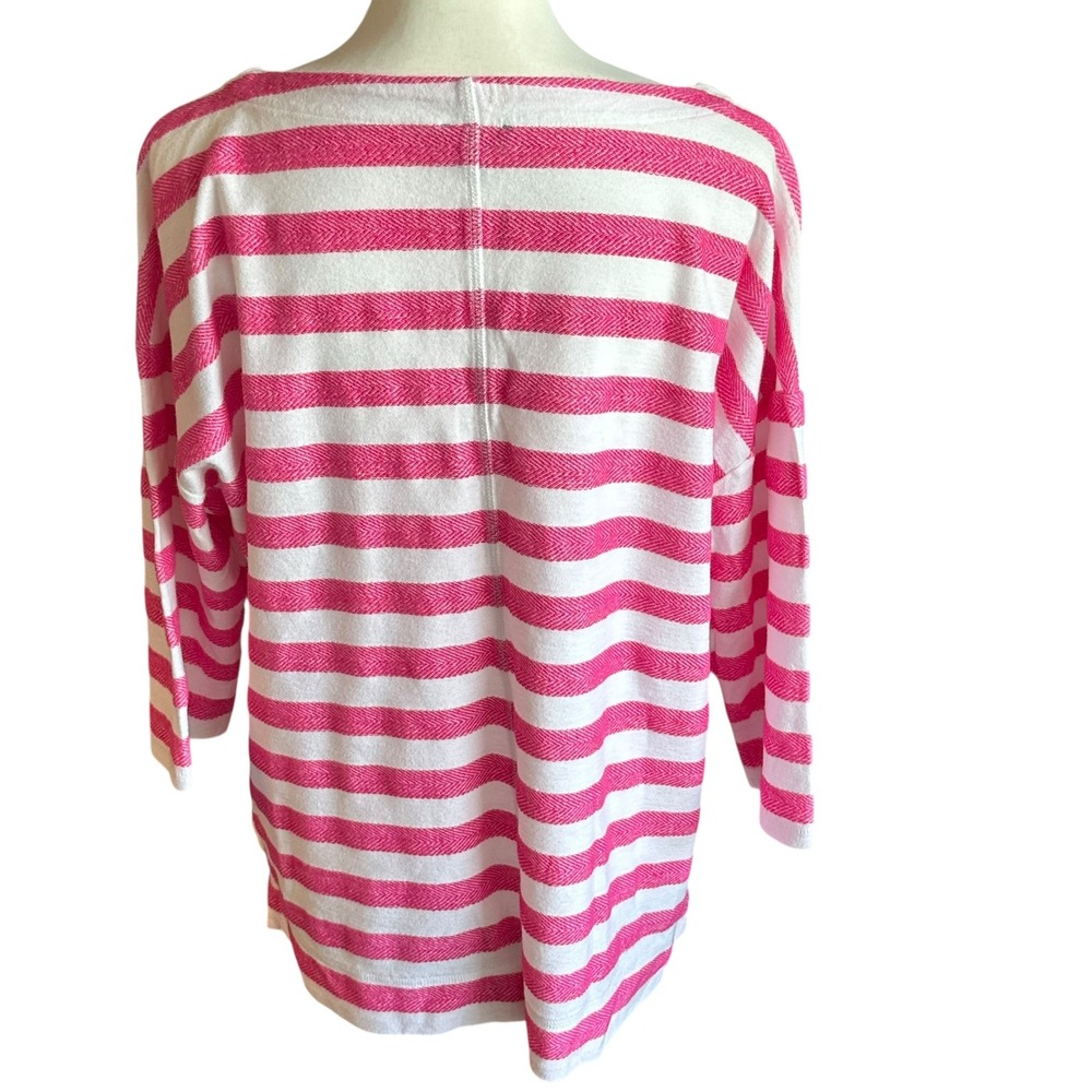 T by Talbots Top Women's XL Pink‎ White Striped 3/4 Sleeve Tunic Top Boat Neck - Picture 3 of 9